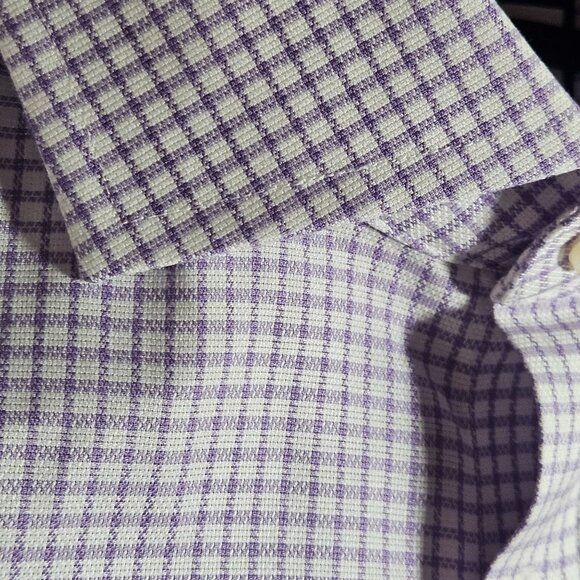 Mens Charles Tyrwhitt Purple Checkered Button-Up Dress Shirt Extra Slim Fit - Picture 4 of 12
